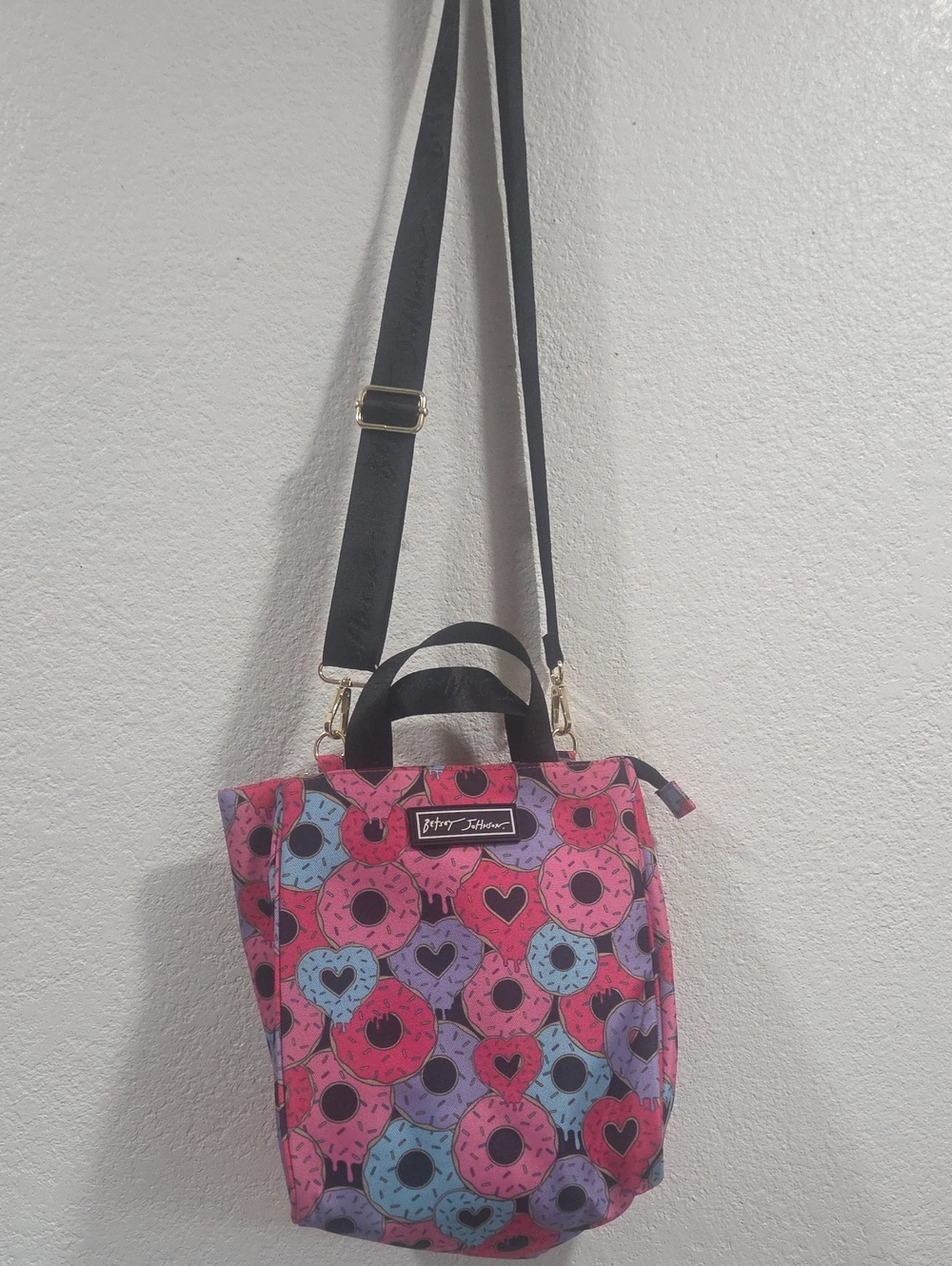 Women's Pink Multicolor Donut Print Crossbody Tote